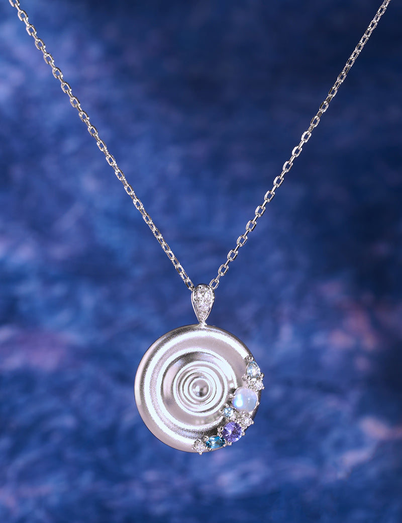 ripple necklace, poeme jewellery, sterling silver pendant with coloured gemstones