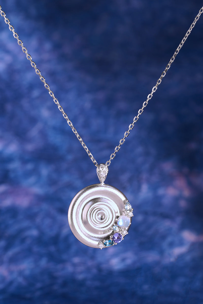 ripple necklace, poeme jewellery, sterling silver pendant with coloured gemstones