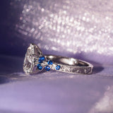 [Velvet Midnight] Hand-Engraved Diamond Ring With Sapphires