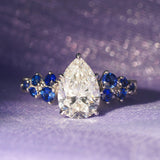 [Velvet Midnight] Hand-Engraved Diamond Ring With Sapphires