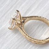 [Draped Halo] Hand Engraved Engagement Ring, Tapered Band