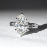 Bespoke [Lily of the Valley] Hand Engraved Ring, 3ct Marquise-Cut Diamond