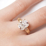 [Golden Sonnet] Hand Engraved Engagement Ring, Tapered Band