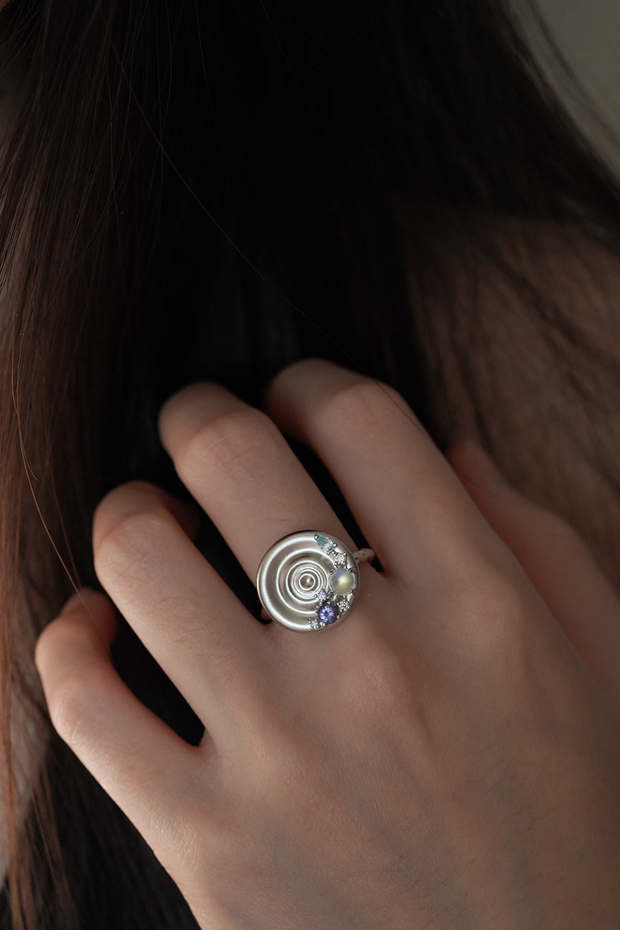 White Ring Unity Ripple Ripple Ring, Sterling Silver With Natural Gemstones – Poème