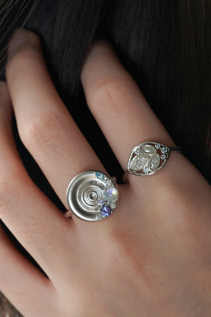 5 Ripple Rings Ripple Ring, Sterling Silver With Natural Gemstones – Poème