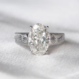 Bespoke [Seashell] Hand-Engraved Ring, 2ct Oval Diamond