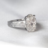 Bespoke [Seashell] Hand-Engraved Ring, 2ct Oval Diamond