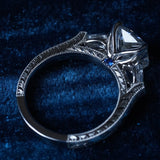 [Trilogy Tulip] Hand Engraved Ring With a 2.5ct Cushion-Cut Diamond