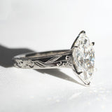 Bespoke [Lily of the Valley] Hand Engraved Ring, 3ct Marquise-Cut Diamond