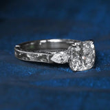 [Trilogy Tulip] Hand Engraved Ring With a 2.5ct Cushion-Cut Diamond